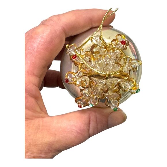 Handcrafted Glass Christmas Tree Ornament Blown Gold Accents Multicolored Beads - Picture 7 of 8